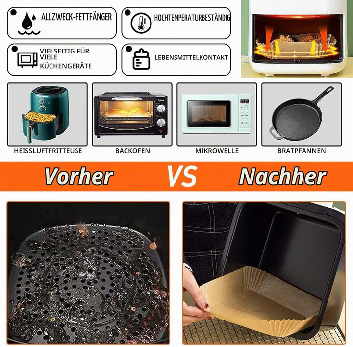 Backpapier für Heissluftfritteuse, 23-27cm 200 Stück Backpapier Airfryer Antihaft-Einweg Pergamentpa