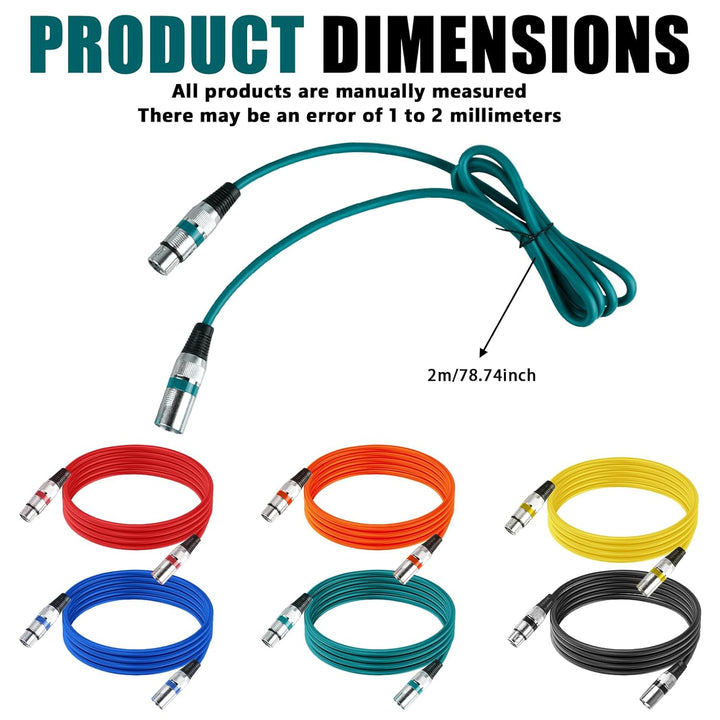6 Pack XLR Kabel Mikrofonkabel 2m, DMX Kabel, DMX Microphone Signal Cable Connection Cable, Mikrofon