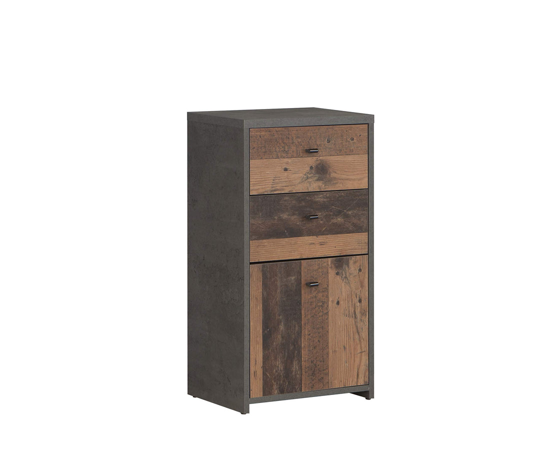 FORTE Best Chest Kommode mit 1 Tür und 2 Schubladen, Holzwerkstoff, Old-Wood Vintage kombiniert mit
