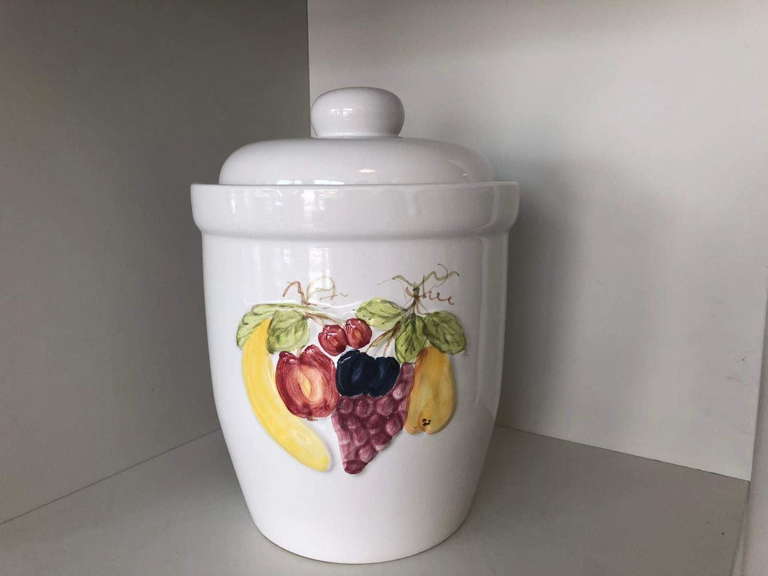 Schmitt Rumtopf 10 L handbemalt mit Obstrelief | Gärtopf zum Einlegen von Obst Aller Art | Einmachto