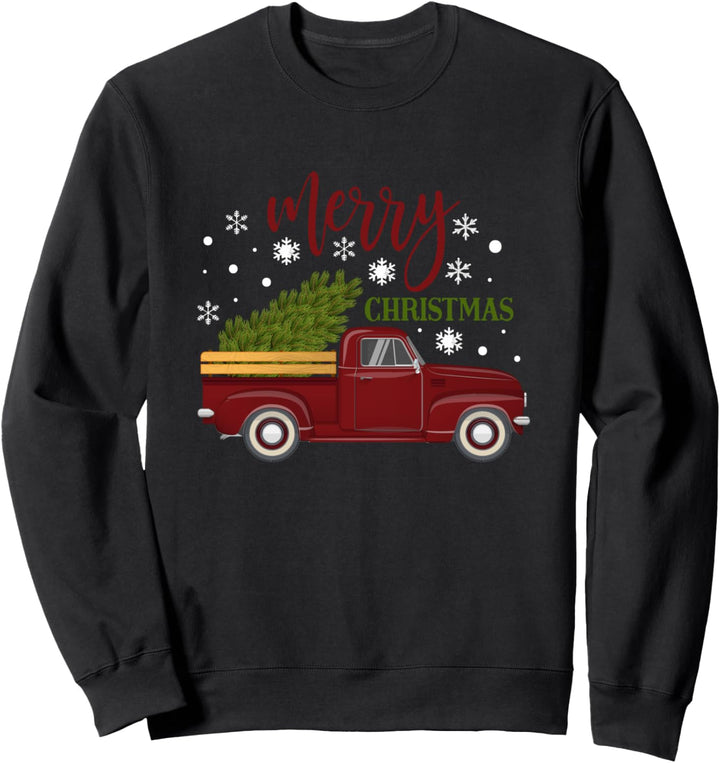 Little Red Christmas Truck Vintage Tree Farm Sweatshirt
