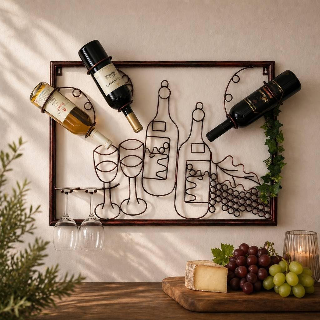 DanDiBo Weinregal mit Glashalter Wand Wandbild 091975 Flaschenständer Metall 64 cm Flaschenhalter Wa