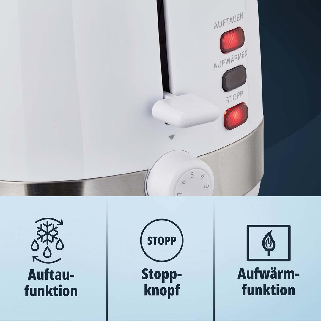 KHG Toaster TO-857 WE2 | Toaster 2 Scheiben mit Brötchenaufsatz | 7 Bräunungsstufen mit Bräunungskon