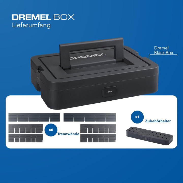 Dremel Box zur Werkzeugaufbewahrung mit 6 Trennwänden und Zubehörhalter, individuell anpassbarer Org