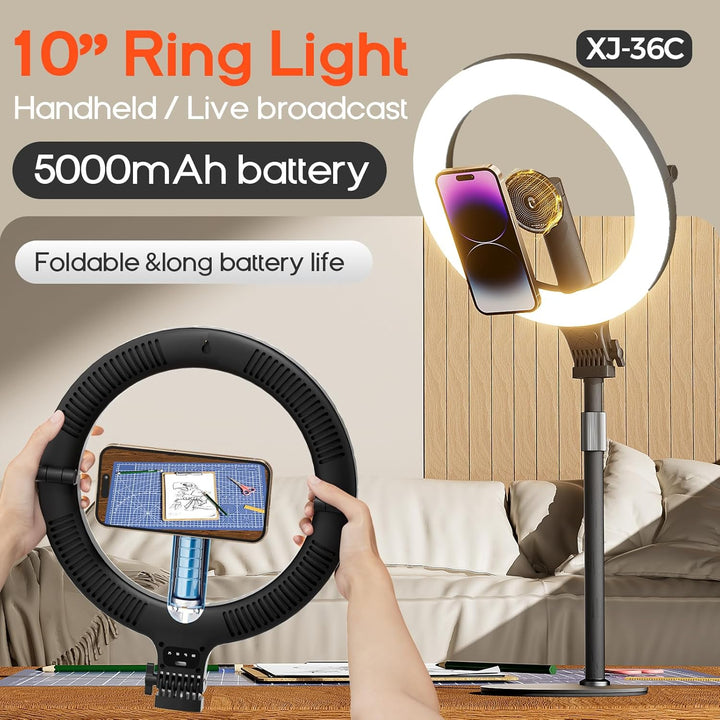 Magnetisches 10" Ringlicht,Klappbar & 360° Drehbar,10W, 120 LEDs, 5000mAh, Dimmbar Mit Memory,Für Li