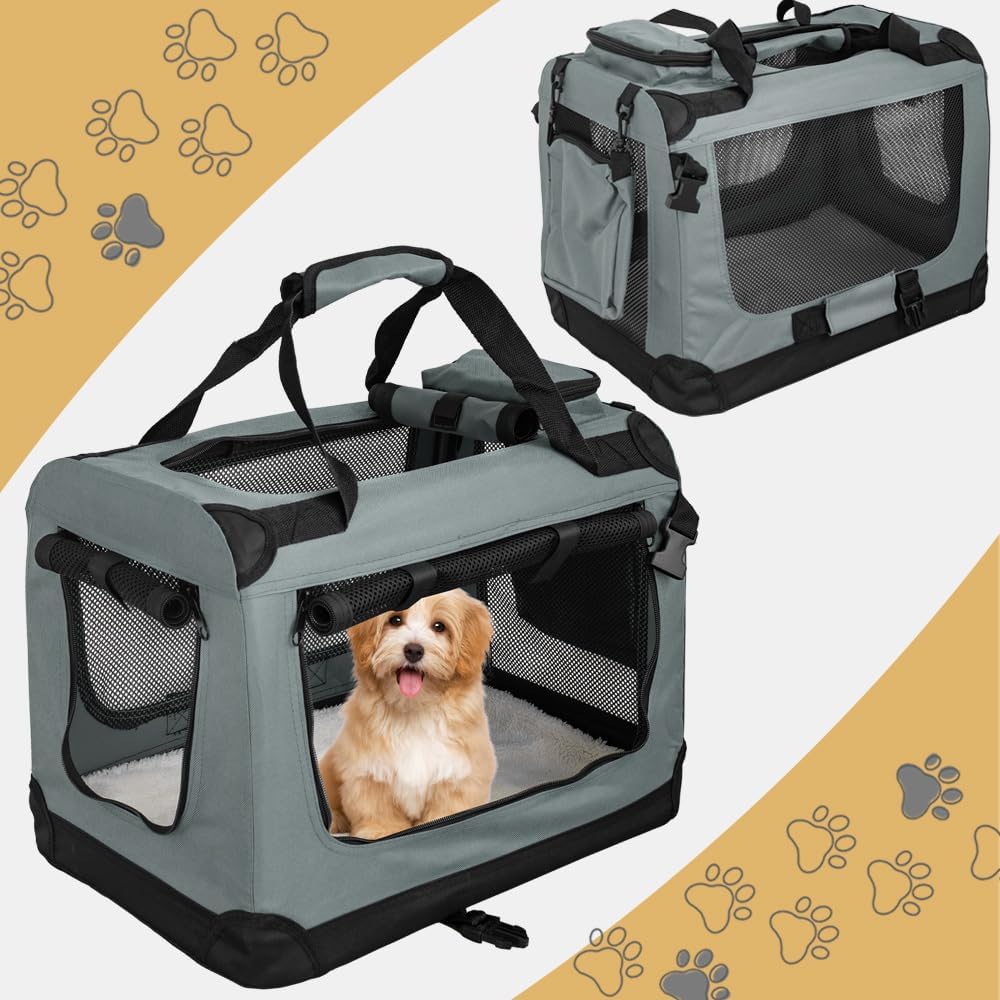 Faltbare Hundebox S - 50 x 35 x 36 cm Transporttasche Transportbox Auto Katze Hunde Kaninchen Dunkel