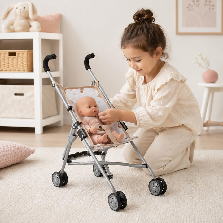 Bayer Chic 2000 - Puppenbuggy Roma, Puppenwagen, Mini-Buggy, Bärchen beige, 601-63 Sternchen, Navy,