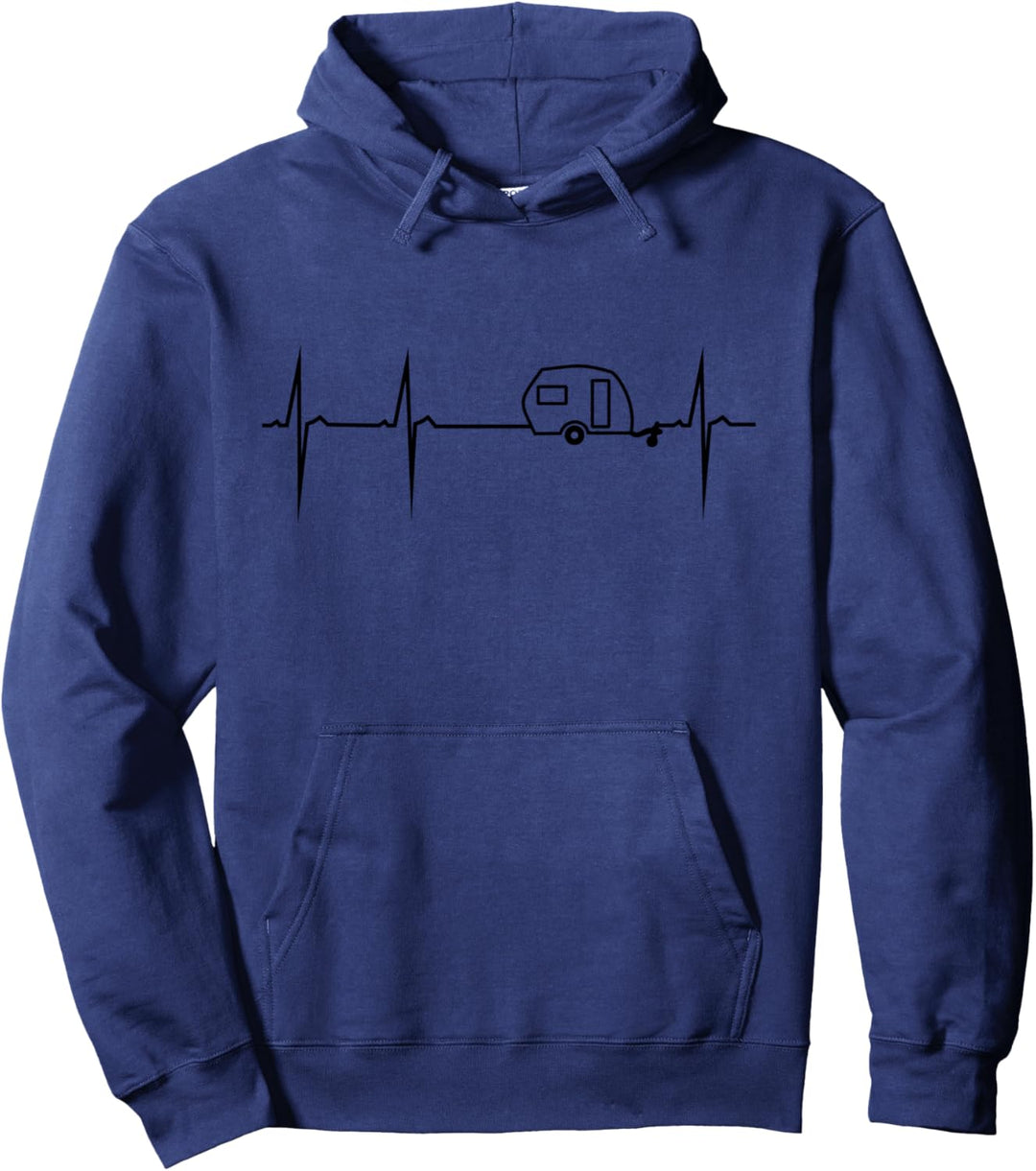 Camping Herzschlag, Herzfrequenz, Puls - Herzkurve Wohnwagen Pullover Hoodie