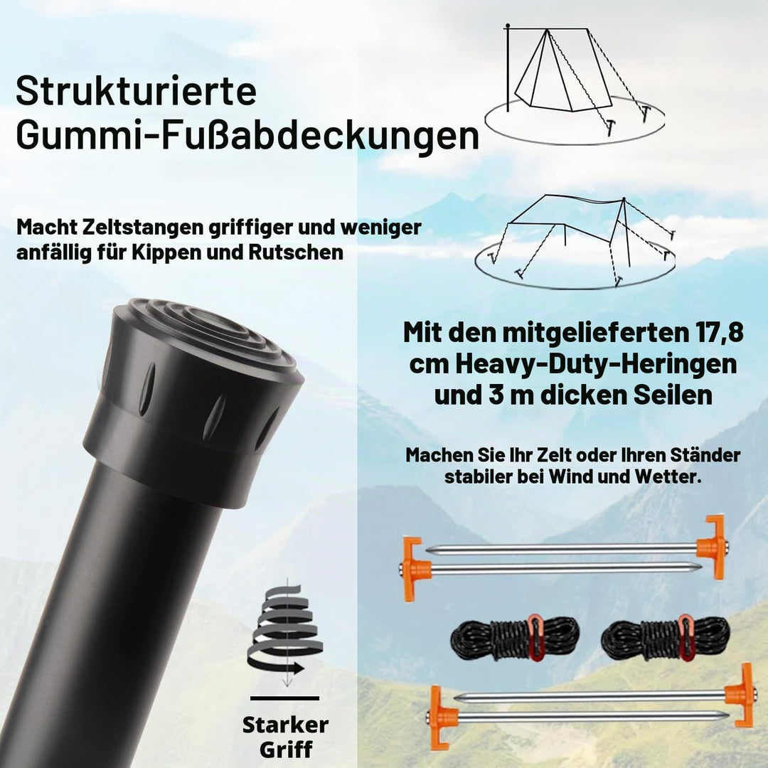 Zeltstange Teleskopstange für Zelte,Teleskopierbare Aluminium-Zeltstange,Höhe 88–265 cm,Sonnensegel