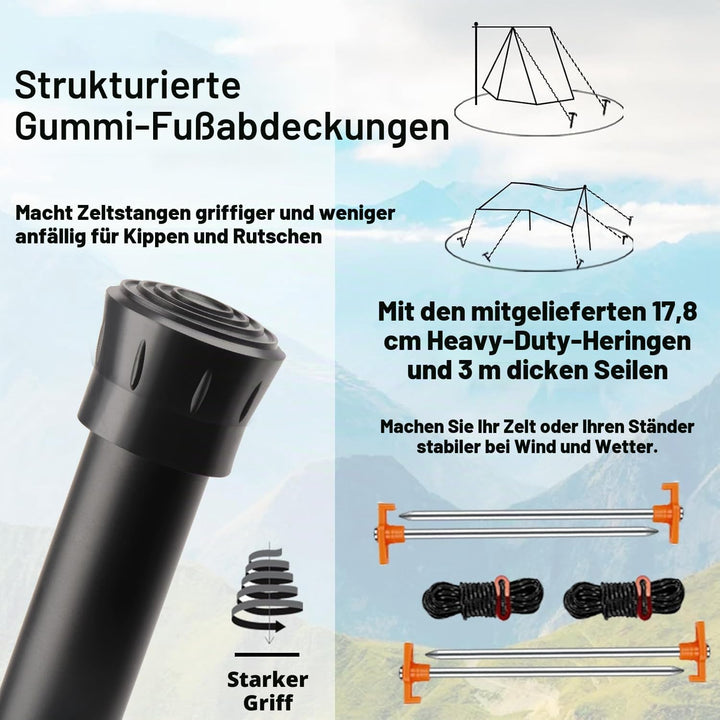 Zeltstange Teleskopstange für Zelte,Teleskopierbare Aluminium-Zeltstange,Höhe 88–265 cm,Sonnensegel