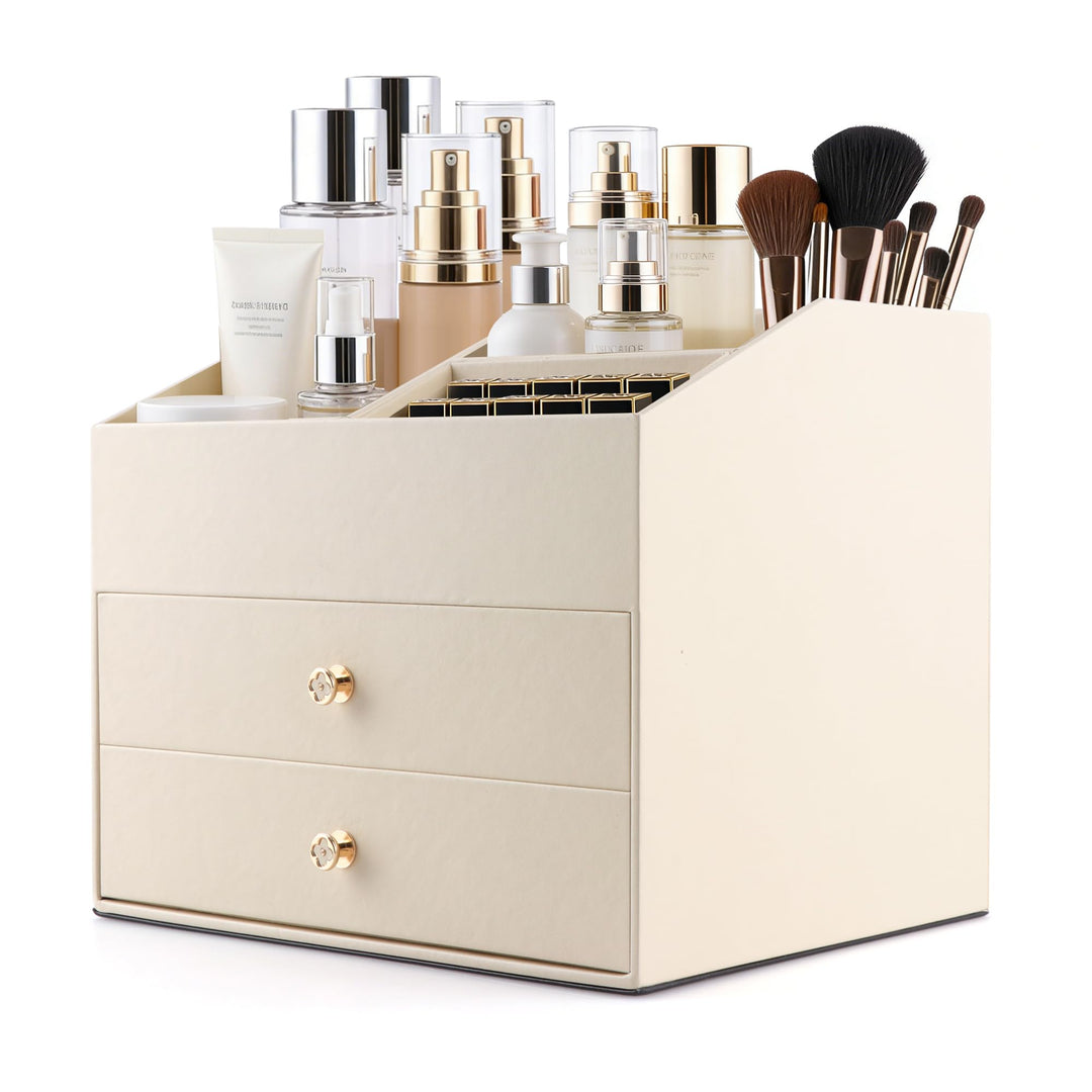 Homeanda Make-up-Organizer aus Kunstleder mit 2 Schubladen – Schreibtisch-Organizer für Kosmetik, Li