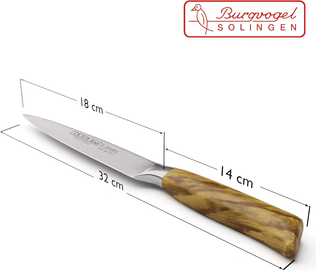 Burgvogel Solingen Tranchiermesser 18 cm geschmiedet Olivenholz, spitze Klinge, Oliva Line, rostfrei