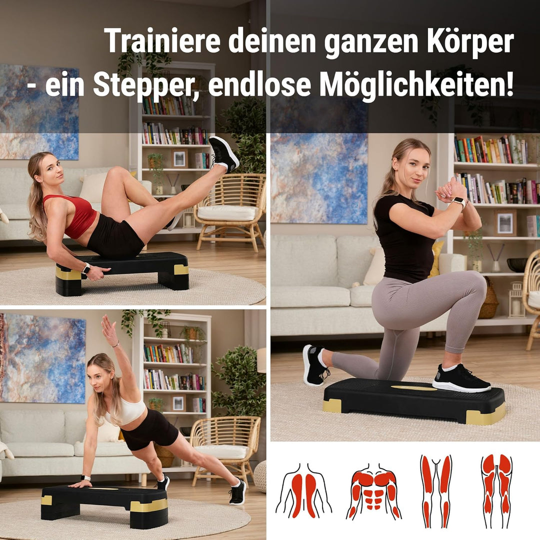 Hop-Sport Steppbrett HS-PP033AS für Zuhause - höhenverstellbarer Aerobic Stepper Fitness mit 3 Stufe