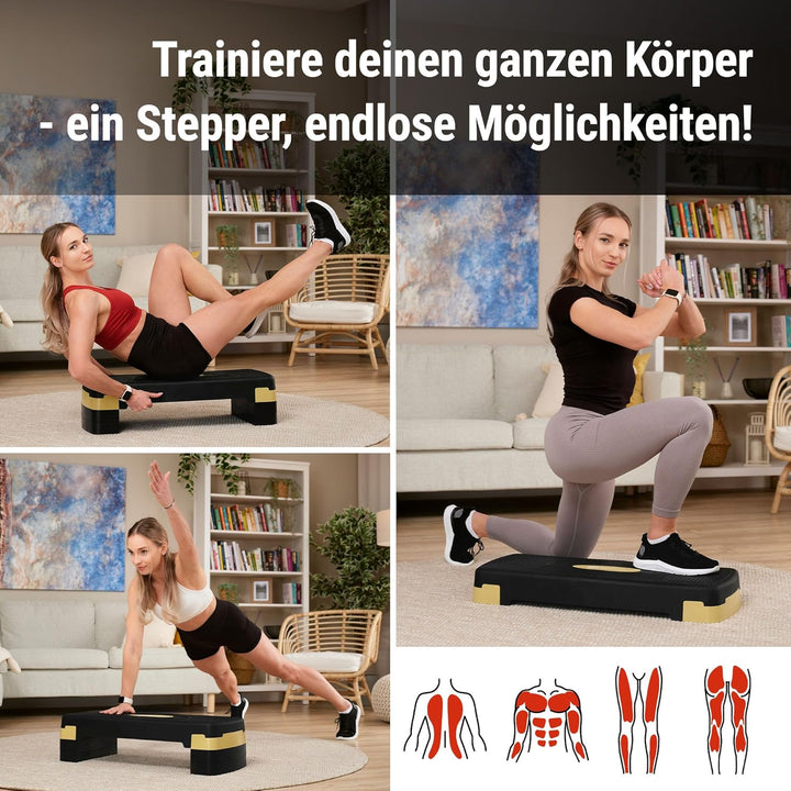 Hop-Sport Steppbrett HS-PP033AS für Zuhause - höhenverstellbarer Aerobic Stepper Fitness mit 3 Stufe