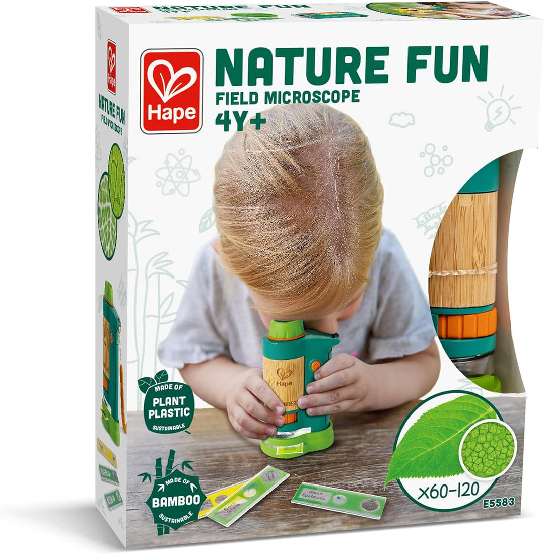 Hape Nature Fun Tragbares Mikroskop zum Entdecken aus Bambus und pflanzlichem Kunststoff, mit Licht
