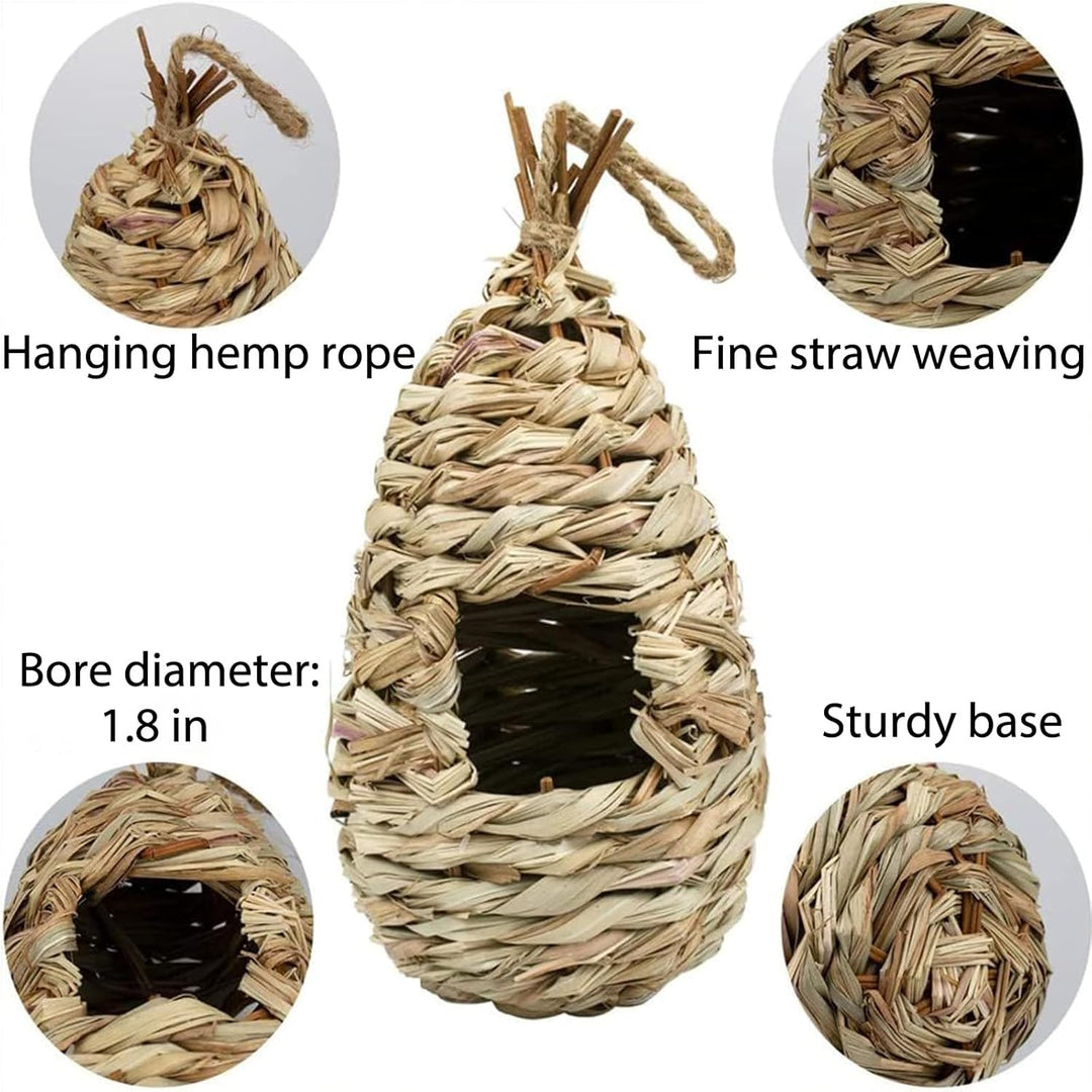 Gras Bird Nest, 2 Stück Handgewebtes Vogelnest aus Gras – Hängende Vogelhäuschen für Aussen & Käfig