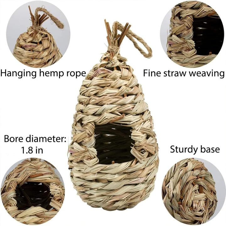 Gras Bird Nest, 2 Stück Handgewebtes Vogelnest aus Gras – Hängende Vogelhäuschen für Aussen & Käfig