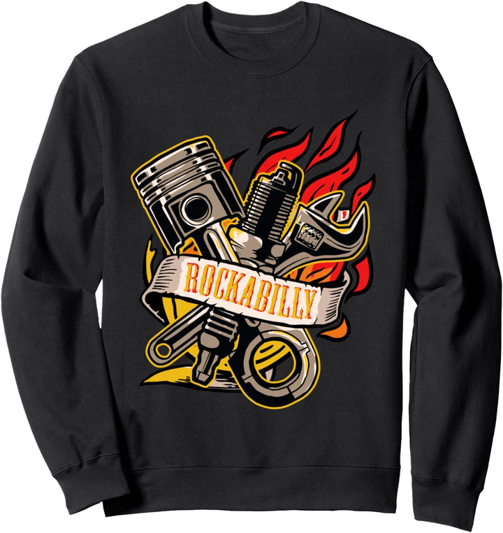 Rockabilly Flammen Kolben Schraubenschlüssel Mechaniker Sweatshirt