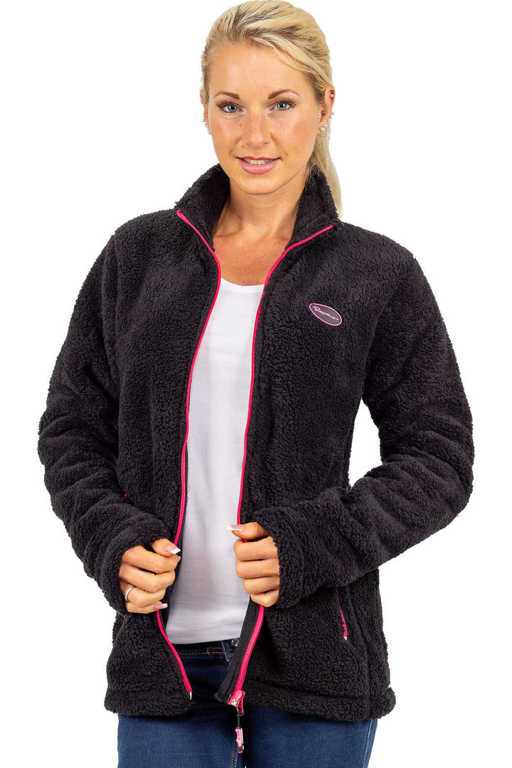 Reichstadt Damen Fleecejacke extra lange Ärmel Kuschelig 4XL Schwarz, 4XL Schwarz