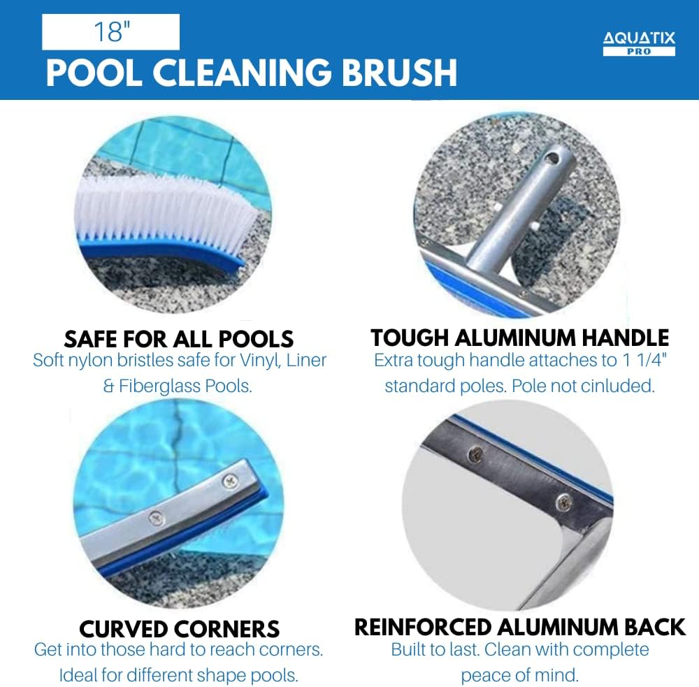 Aquatix Pro Poolbürste, reinigingsborstel voor zwembaden, Aluminium, 45,7 cm, met EZ-Clips; deze rob