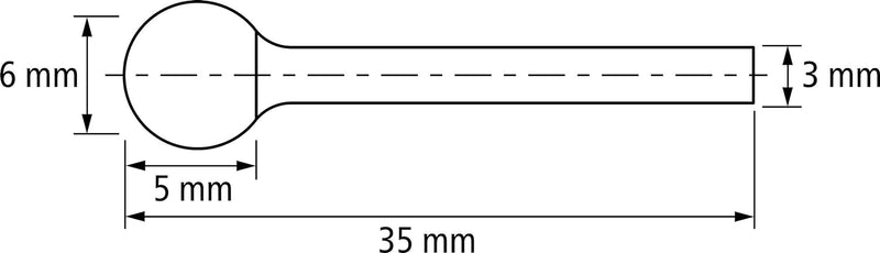 PFERD HM-Frässtift, Kugelform KUD, Zahnung MICRO, Frässtift-ø 6mm, Schaft-ø 3mm, Länge 35mm, 2121307