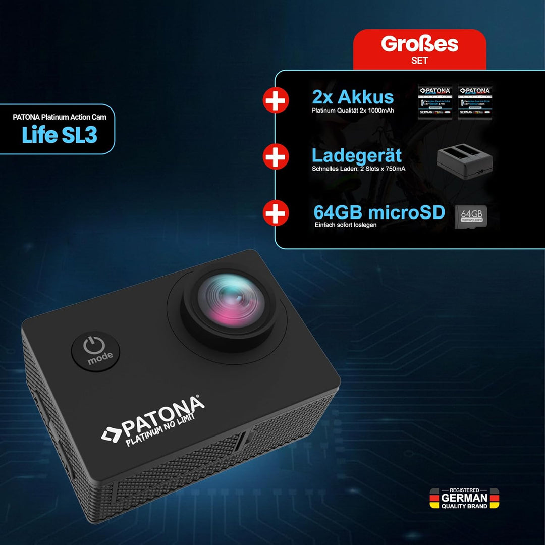 PATONA Action Cam Life SL3 | 4K 120fps 16MP EIS | 120° Weitwinkel Videokamera | Dual Screen Kamera |