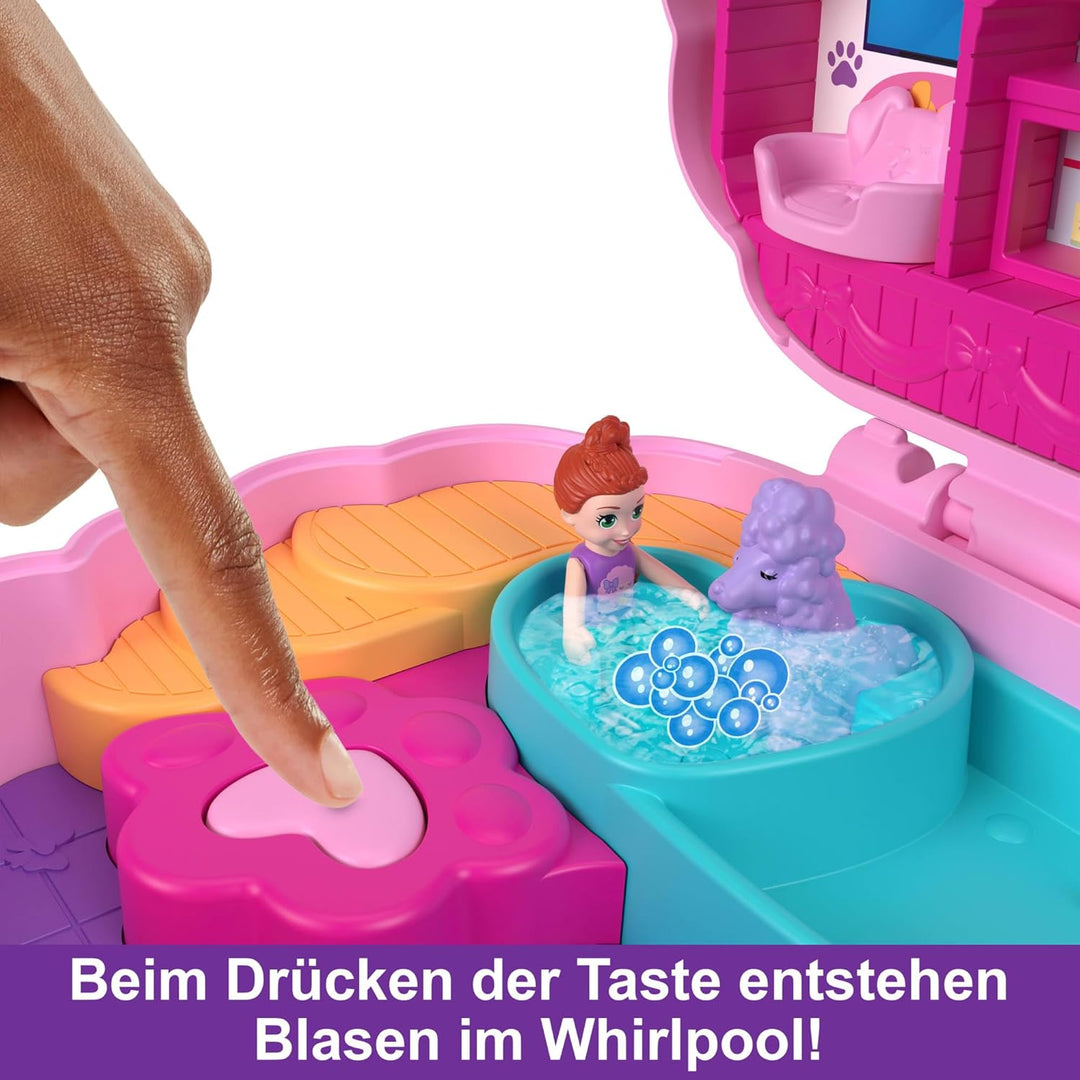 Polly Pocket Pudel Schatulle - Spielset mit Wasserspass und 2 Teilen mit Farbwechseleffekt, 12 Zubeh