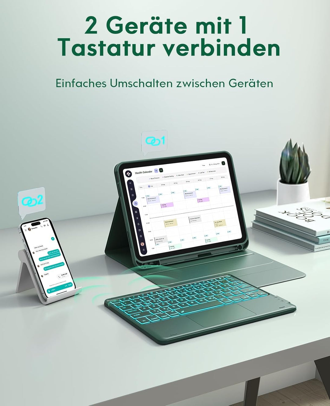CHESONA Hülle mit Tastatur für iPad 10 Generation/11 Generation A16 2025, 7 Farben Beleuchtung, Mult