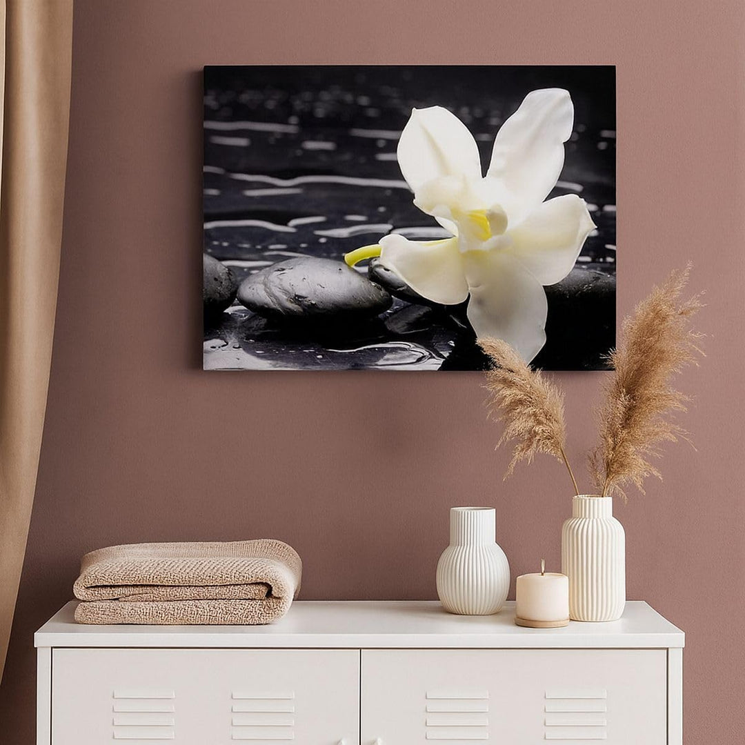 Bilder auf Leinwand Spa Orchidee Steine Wasser Leinwandbild 70x50cm Wandbilder Dekoration Wohnzimmer