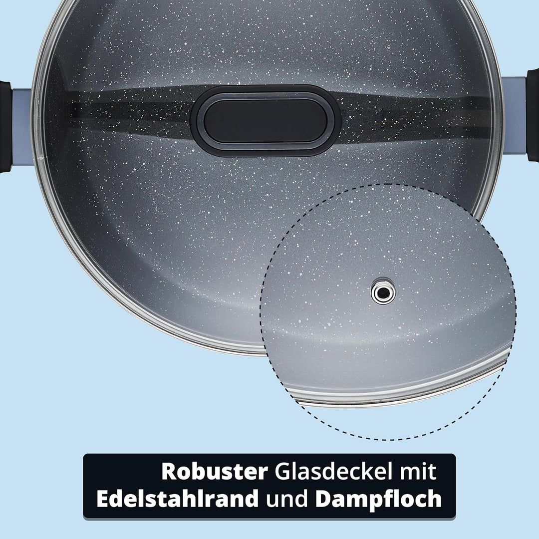 KHG Topfset 3-teilig Induktion Antihaftbeschichtung - Töpfe in 16, 20 und 24 cm mit Glasdeckeln - ge