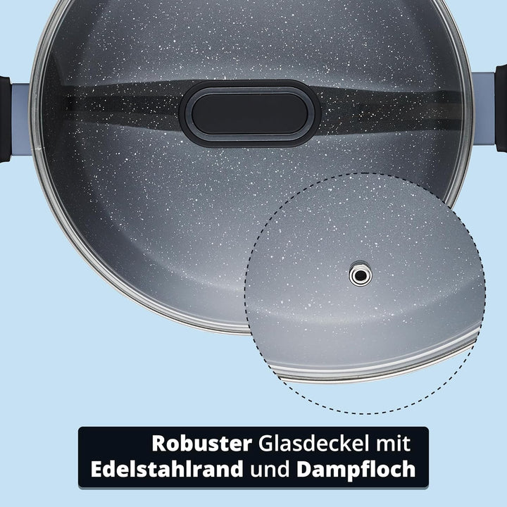 KHG Topfset 3-teilig Induktion Antihaftbeschichtung - Töpfe in 16, 20 und 24 cm mit Glasdeckeln - ge
