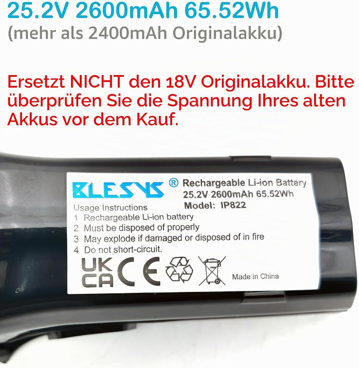 BLESYS 2600mAh Staubsaugerakku für Philips SpeedPro Max, FC6826/01, XC7043/01, XC7042/01, XC8045/01,