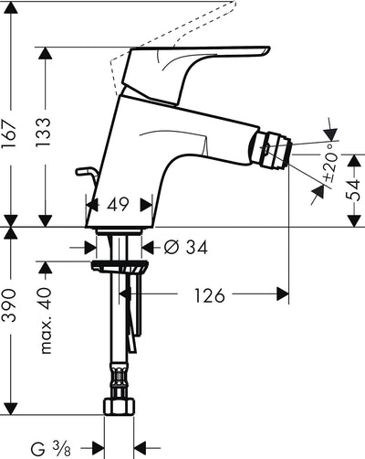 hansgrohe Focus Einhebel-Bidetarmatur mit Zugstangen-Ablaufgarnitur, Chrom, Auslaufhöhe 70mm, mit Zu