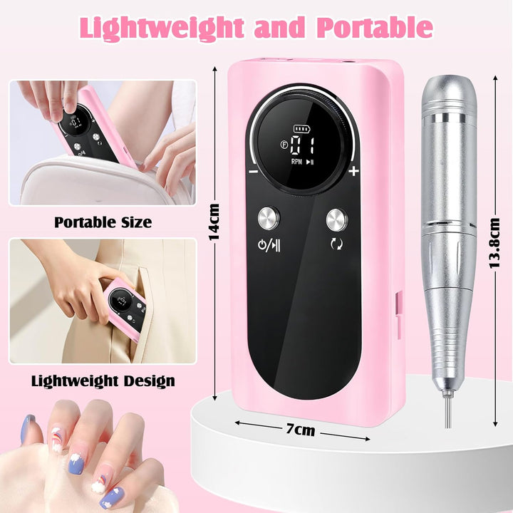 Elektrische Nagelfräser-45000 U/Min,12 in 1 Fräser Nägel Professioneller Set, LCD-Display,Verstellba