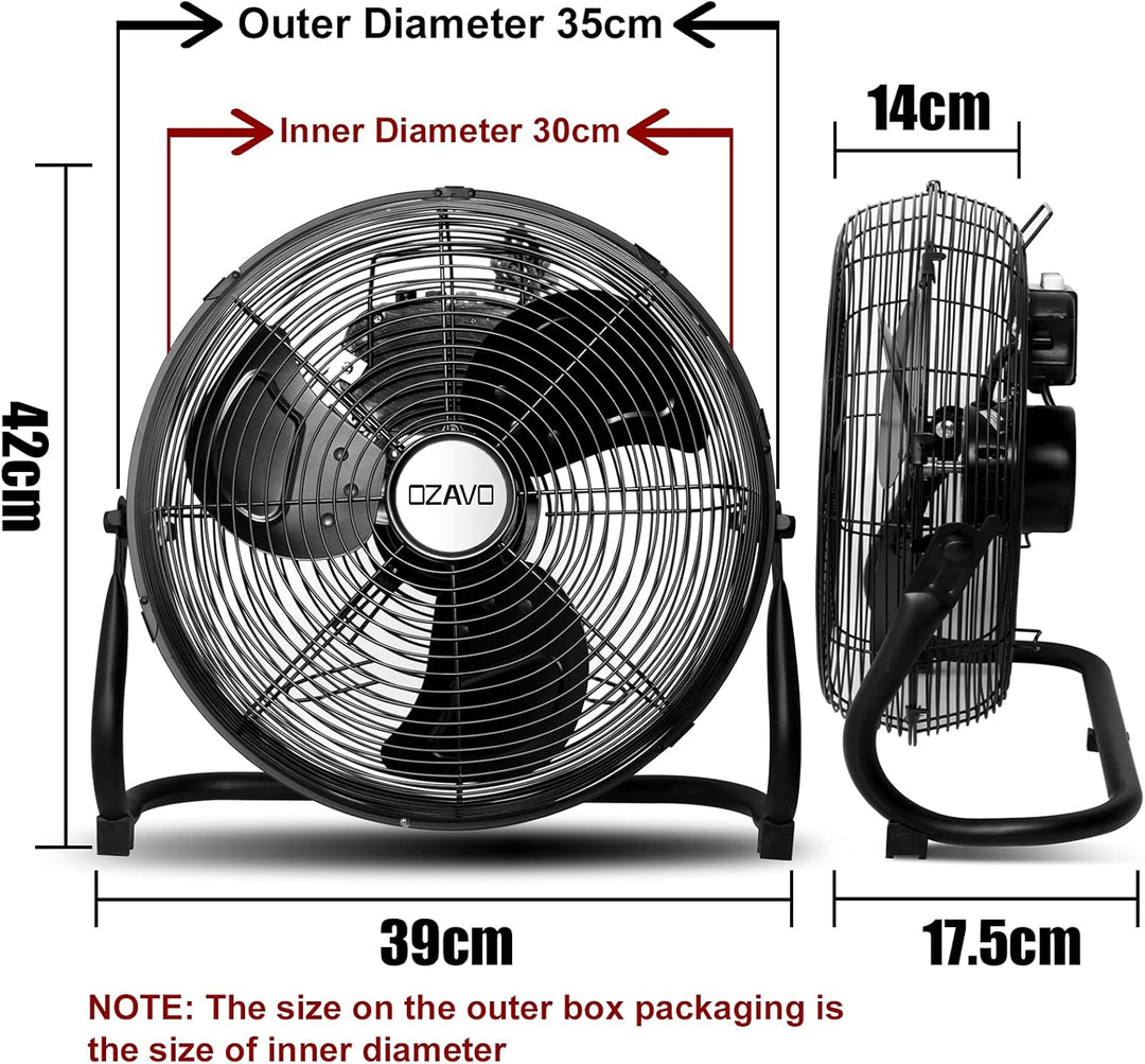 OZAVO Standventilator, Windmaschine ⌀35/45/50 cm mit 3 Laufgeschwindigkeiten, Bodenventilator Power,