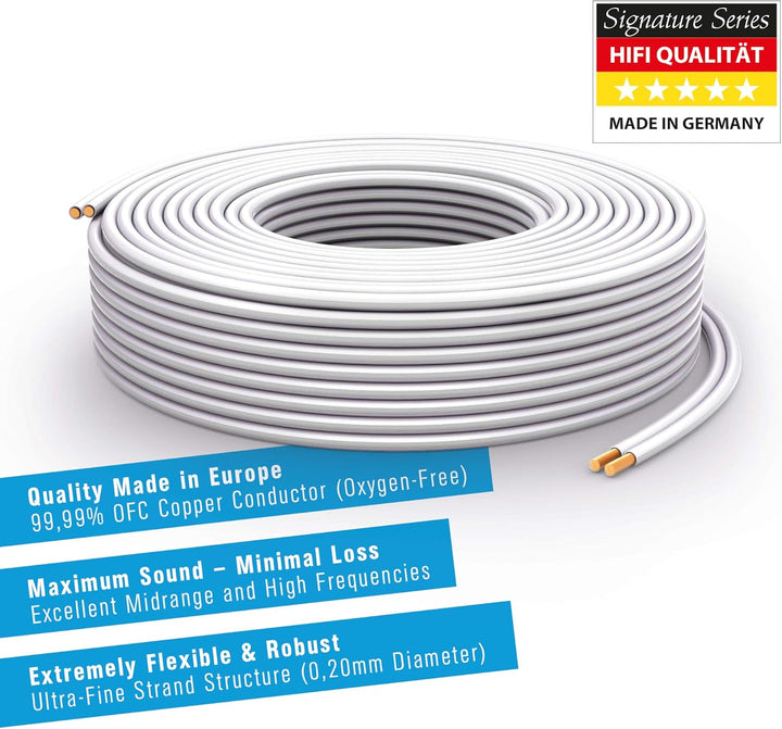 PureLink Lautsprecherkabel OFC 2x2,50mm² (0,20mm), 30,0m, weiss mit hellgrauer Kennlinie, Set mit 8