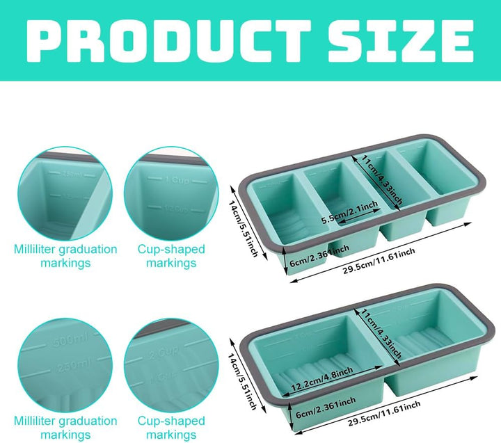 2PCS Silikon Gefriertablett, 2000ml Souper Cube Silikon Gefrierform Mit Deckel, 6 Löcher Suppen Einf