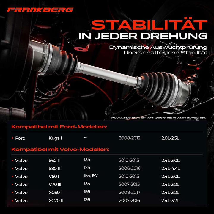 Frankberg 1x Antriebswelle Hinterachse Kompatibel mit S60 II 134 124 V60 I 155 157 V70 III 135 XC60