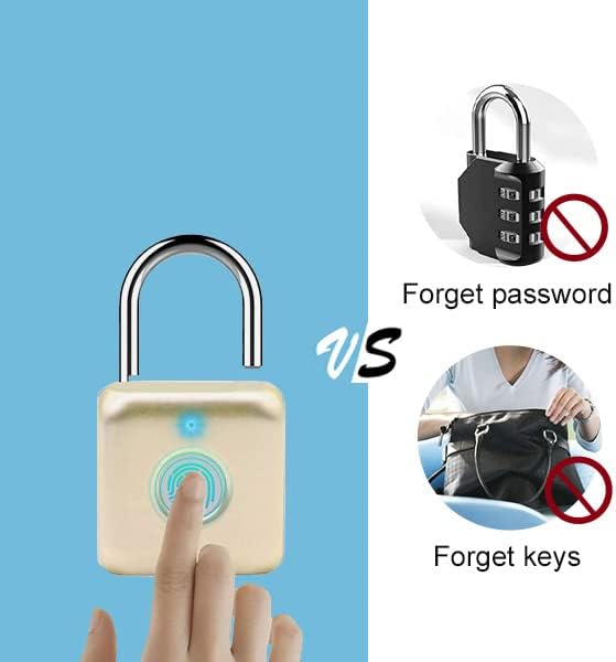 Fingerabdruck Vorhängeschloss Gold klein Schloss aus Metall für Rucksack eLinkSmart Biometrie schlüs