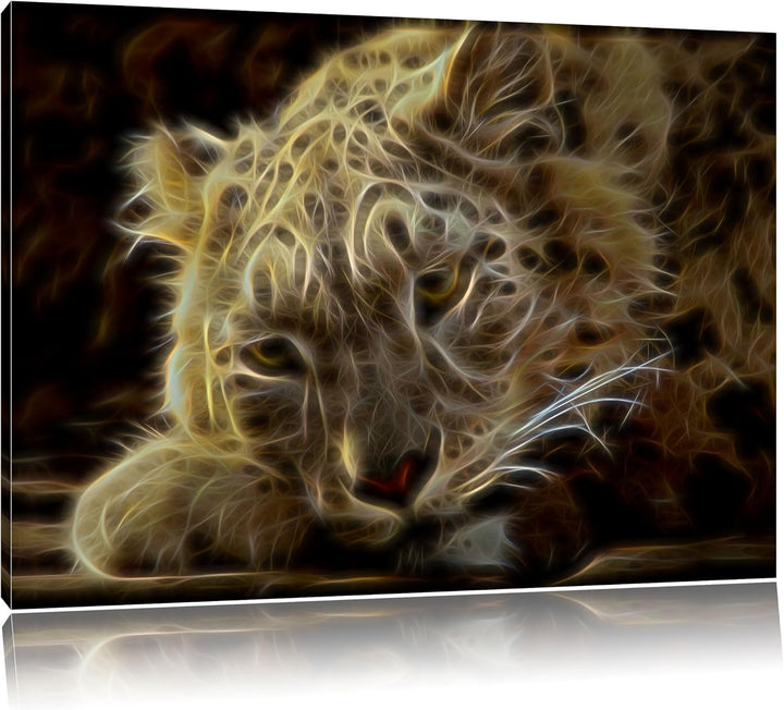 Dark ruhender Schneeleopard Deluxe Format: 100x70 cm auf Leinwand, XXL riesige Bilder fertig gerahmt