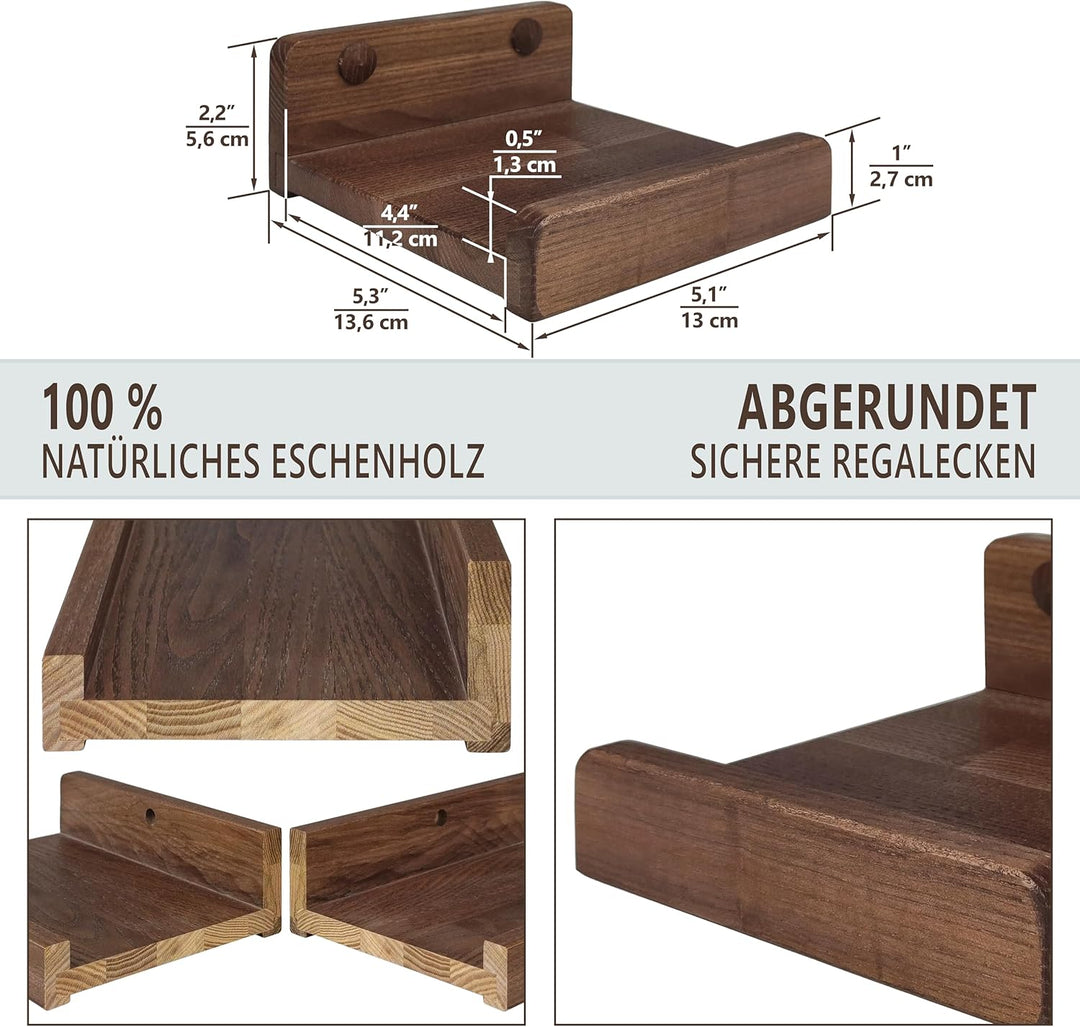 Wood Wedge 4er-Set Schwebende Wandregal, Rustikale Holzregale mit Lippe, Kinderbücherregale, Bild &amp;