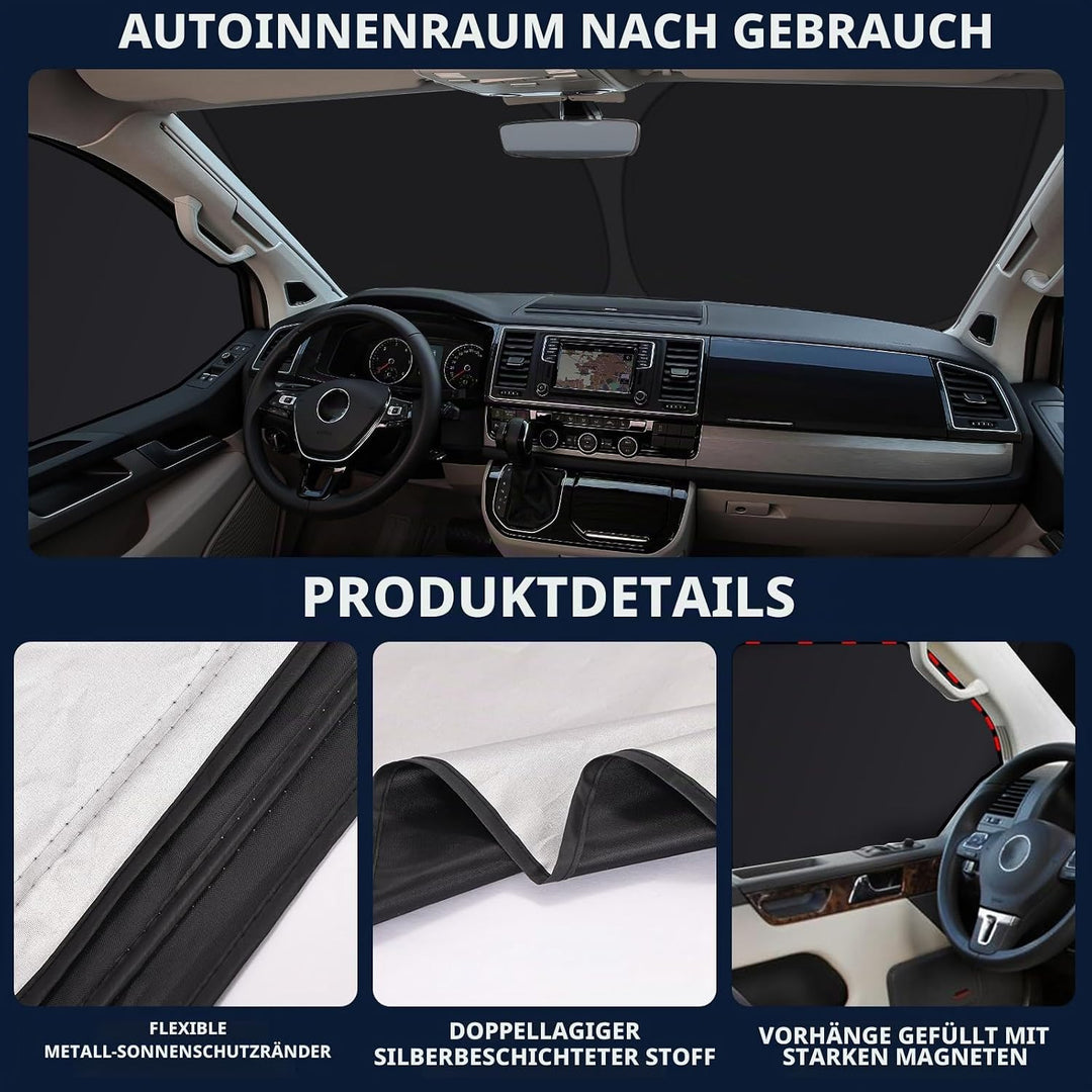 ZATOOTO Sonnenschutz für VW T5 T6 Frontscheibe &amp; Seitenfenster, Magnetisch | 3 Stück, Thermomatte VW