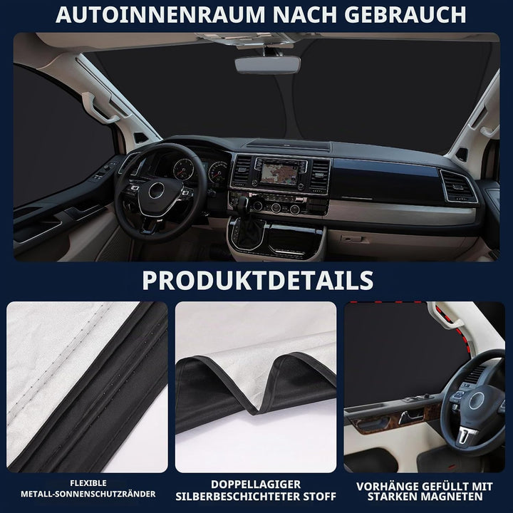 ZATOOTO Sonnenschutz für VW T5 T6 Frontscheibe &amp; Seitenfenster, Magnetisch | 3 Stück, Thermomatte VW
