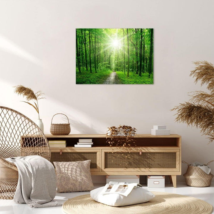 Bilder auf Leinwand Sonnenstrahlen Wald Sommer Leinwandbild 70x50cm Wandbilder Dekoration Wohnzimmer