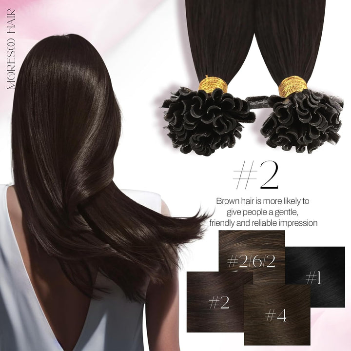 Moresoo Bonding Extensions Echthaar Braun Pre Bonded Bondings Keratin Extensions Echthaar Remy U Tip