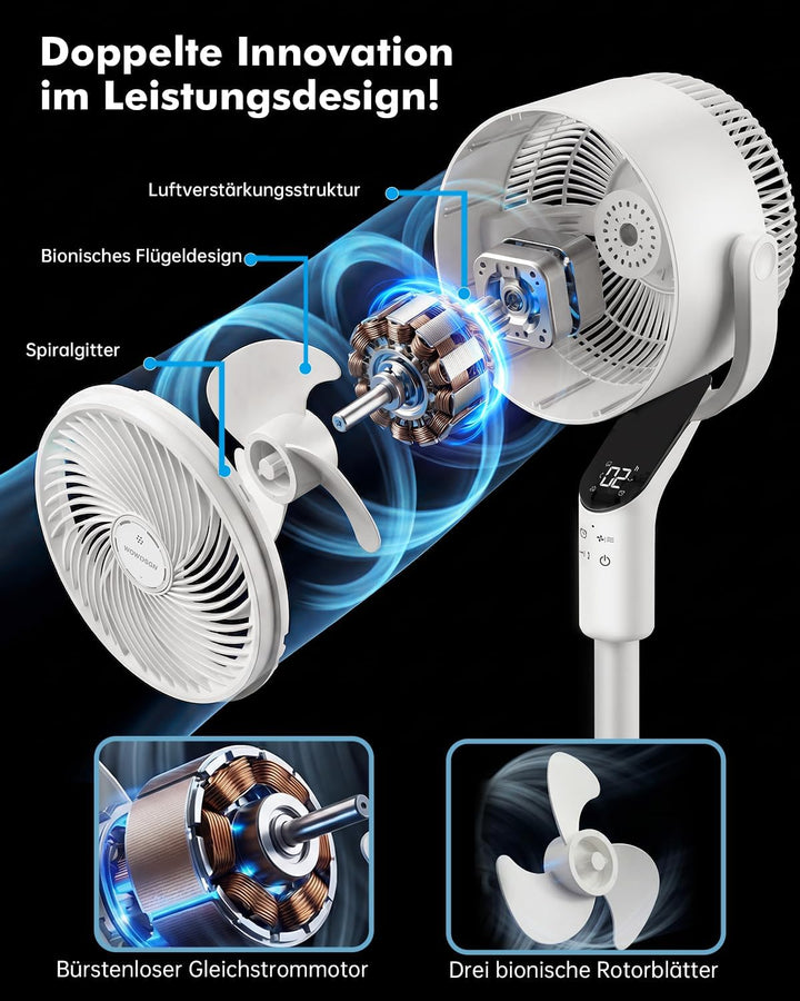 WOWDSGN Standventilator mit Fernbedienung, 22 dB leiser Ventilator für Schlafzimmer & Wohnzimmer, hö
