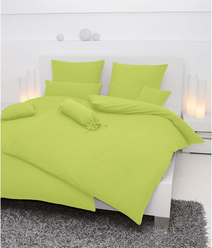 Janine Bettwäsche Seersucker Uni Piano 240x220 cm inklusive 2X Kissenbezüge 80x80 cm apfelgrün 240x2