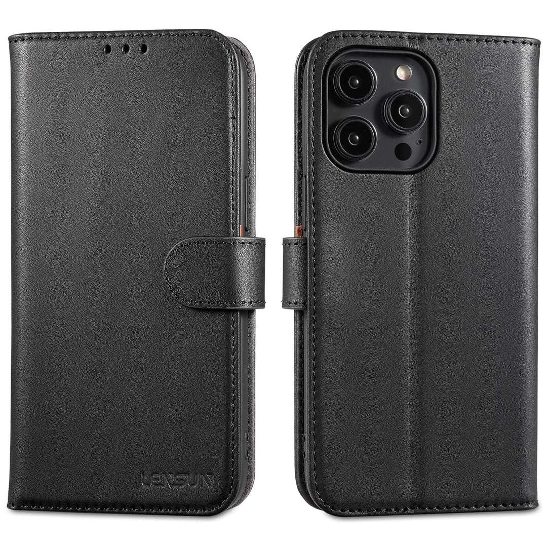 LENSUN Echtleder Hülle für iPhone 14 Pro Max, Handyhülle [Echtes Leder][Magnetverschluss][RFID Schut