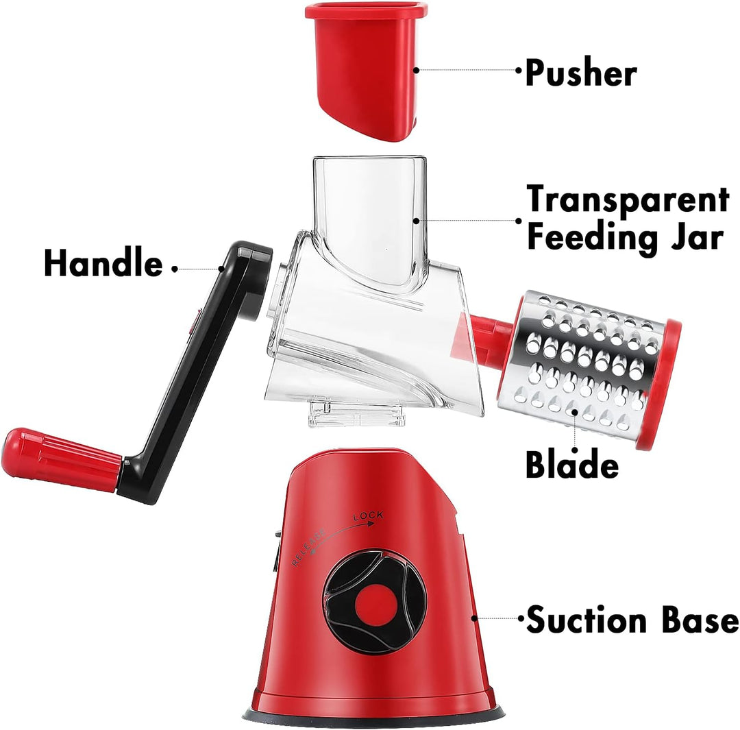GDL Käsereibe mit Kurbel, Gemüsehobel mit 3 austauschbaren Trommelklingen, Reibe Küche Schnelles Sch
