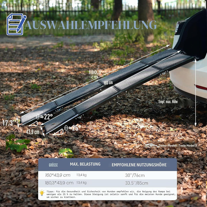 BACOENG Hunderampe Auto Klappbar, Hundetreppe Auto mit Rutschfester Teppich, 160cm rutschfest Hunder